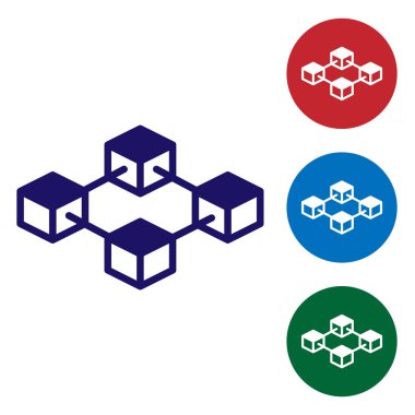Beyaz arka planda Blue Blockchain teknoloji simgesi. Cryptocurrency veri işareti. Soyut geometrik blok zincir ağ teknolojisi iş. Renk simgesini daire düğmelerinde ayarlayın. Vektör İllüstrasyonu