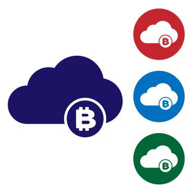 Beyaz arka planda yalıtılmış Mavi Cryptocurrency bulut madenciliği simgesi. Blockchain teknolojisi, bitcoin, dijital para piyasası, kripto para cüzdanı. Renk simgesini daire düğmelerinde ayarlayın. Vektör İllüstrasyonu