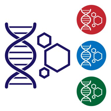 Mavi Genetik mühendislik simgesi beyaz arka plan üzerinde izole. DNA analizi, genetik testi, klonlama, babalık testi. Renk simgesini daire düğmelerinde ayarlayın. Vektör İllüstrasyonu