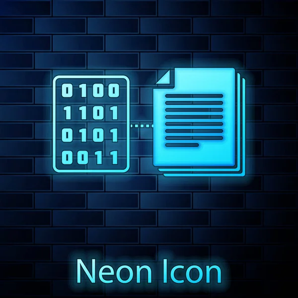 Gloeiende neon slimme contract pictogram geïsoleerd op bakstenen muur achtergrond. Blockchain-technologie, cryptogeld mijnbouw, bitcoin, altcoins, digitale geldmarkt. Vector illustratie — Stockvector