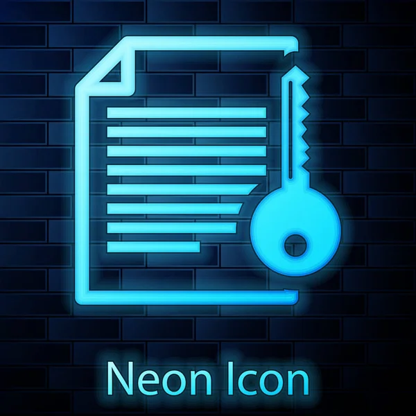 Glödande Neon Smart kontrakt ikon isolerad på tegelvägg bakgrund. Blockchain-teknik, kryptovaluta gruvdrift, Bitcoin, altcoins, digitala penningmarknaden. Vektor illustration — Stock vektor