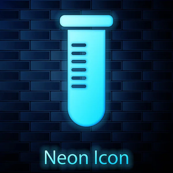 Glödande neonprovrör eller kolv-kemisk laboratorietest ikon isolerad på tegelvägg bakgrund. Laboratorium, vetenskapliga glasvaror tecken. Vektor illustration — Stock vektor