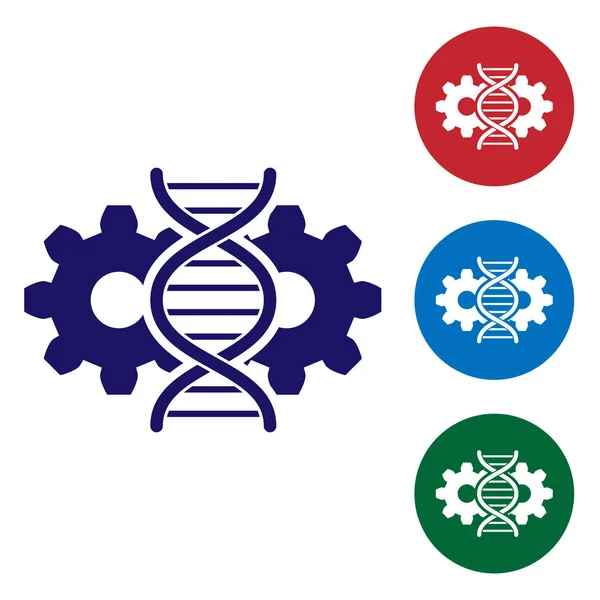 Niebieska ikona edycji Gene na białym tle. Inżynieria genetyczna. Badania DNA. Ustaw kolor ikony w przyciski okręgu. Ilustracja wektorowa — Wektor stockowy