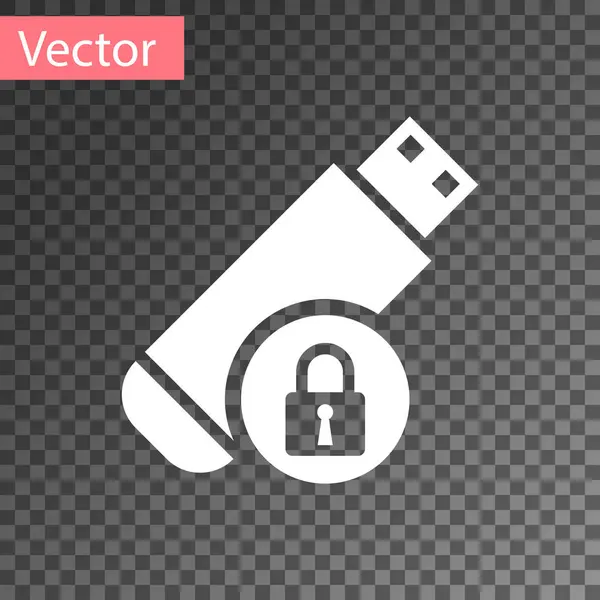Weiße USB-Stick mit geschlossenen Vorhängeschloss-Symbol isoliert auf transparentem Hintergrund. Sicherheit, Sicherheit, Schutzkonzept. Vektorillustration — Stockvektor