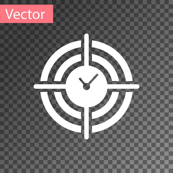 Icono de gestión del tiempo en blanco aislado sobre fondo transparente. Señal de reloj y engranaje. Símbolo de productividad. Ilustración vectorial — Vector de stock