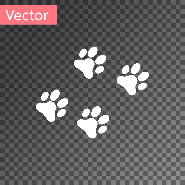 Weißes Pfotendruck-Symbol auf transparentem Hintergrund. Pfotenabdruck für Hund oder Katze. Tierspur. Vektorillustration — Stockvektor