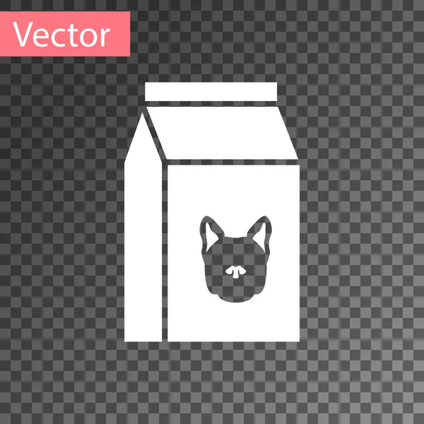 Weiße Tüte mit Futter für das Hundesymbol isoliert auf transparentem Hintergrund. Futter für Tiere. Tierfutter-Paket. Vektorillustration — Stockvektor