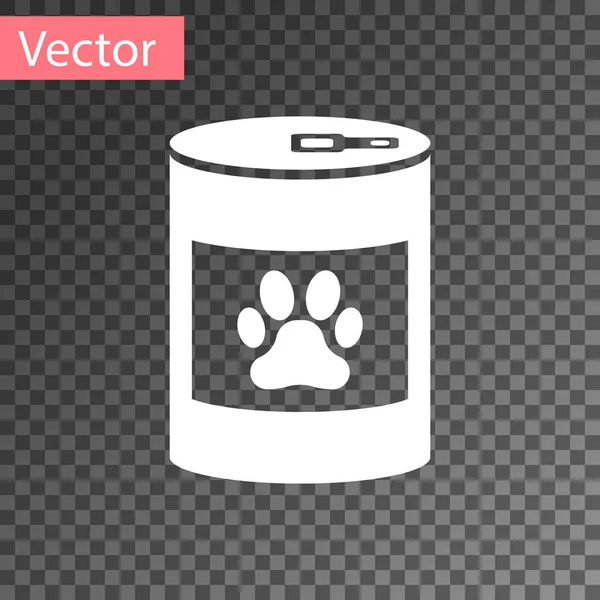 Icono de comida enlatada blanca aislada sobre fondo transparente. Comida para animales. La comida para mascotas puede. Huella de pata de perro o gato. Ilustración vectorial — Vector de stock