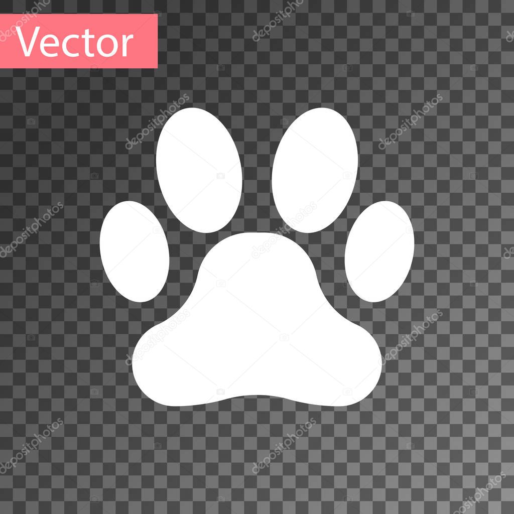 White Paw print icon isolated on transparent background. Dog or cat paw print. Animal track. Vector Illustration