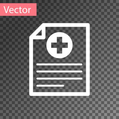 Şeffaf arka planda klinik kayıt simgesi olan beyaz tıbbi pano. Sağlık sigortası formu. Evrak reçetesi, tıbbi kontrol işaretleri raporu. Vektör İllüstrasyonu