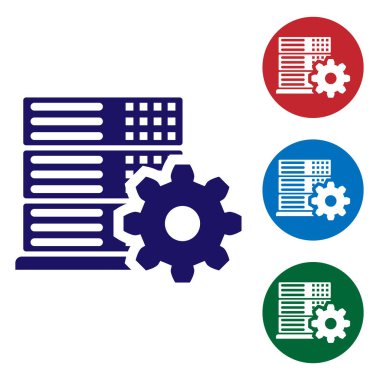 Mavi Sunucu ayarı simgesi beyaz arka planda yalıtılmış. Renk simgesini daire düğmelerinde ayarlayın. Vektör İllüstrasyonu