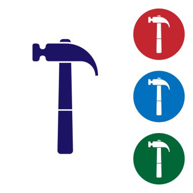 Mavi Çekiç simgesi beyaz arka planda yalıtılmış. Onarım aracı. Renk simgesini daire düğmelerinde ayarlayın. Vektör İllüstrasyonu