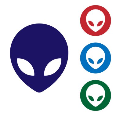 Mavi Alien simgesi beyaz arka planda izole. Dünya dışı uzaylı yüzü veya baş sembolü. Renk simgesini daire düğmelerinde ayarlayın. Vektör İllüstrasyonu