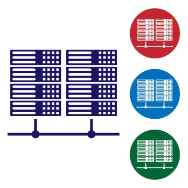 Sunucu, veri, Web Hosting simgesi beyaz arka plan üzerinde izole mavi. Renk simgesi daire düğmeleri ayarlayın. Vektör çizim