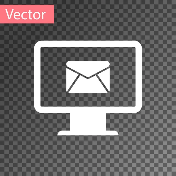 White Computer monitor and envelope, new message, mail, email icon isolated on transparent background. Usage for e-mail newsletters, headers, blog posts. Vector Illustration — 스톡 벡터
