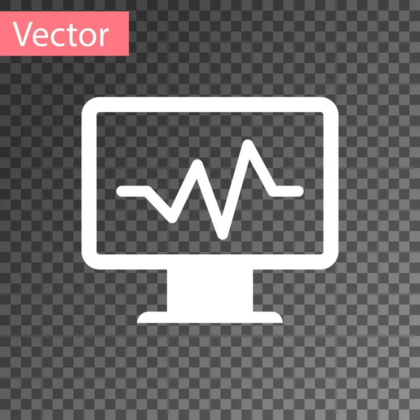 Weißer Computermonitor mit Kardiogramm-Symbol auf transparentem Hintergrund. Überwachungssymbol. EKG-Monitor mit von Hand gezogenem Herzschlag. Vektorillustration — Stockvektor