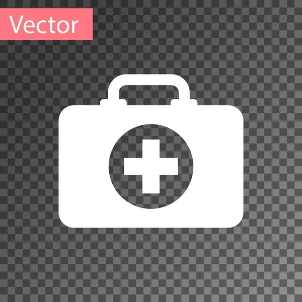 Icono del kit de primeros auxilios blanco aislado sobre fondo transparente. Caja médica con cruz. Equipo médico para emergencias. Concepto de salud. Ilustración vectorial — Vector de stock