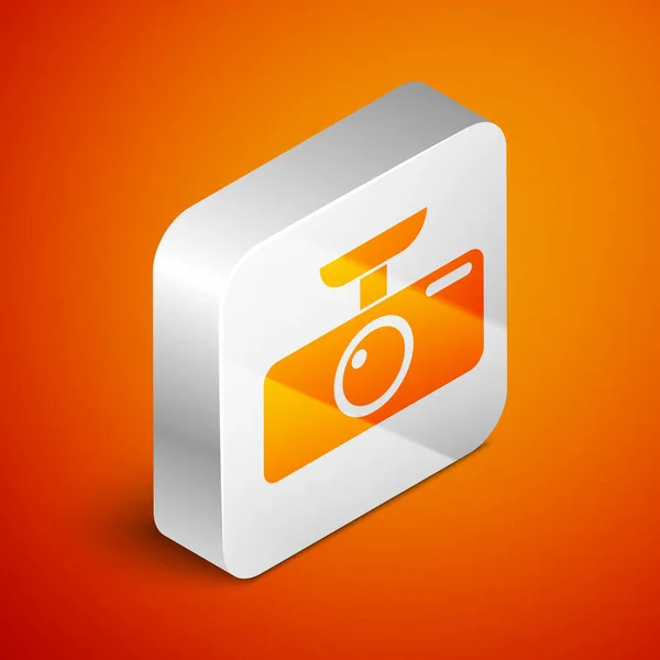 Isometric Car DVR icon isolated on orange background. Car digital video recorder icon. Silver square button. Vector Illustration — Stock Vector
