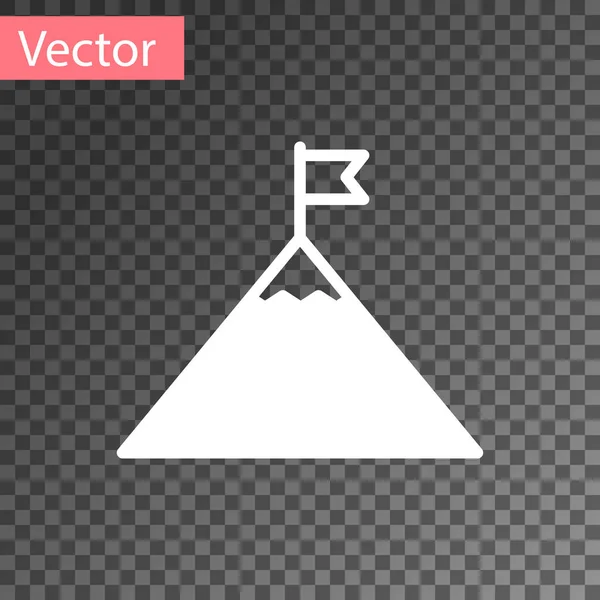 Montañas blancas y bandera en el icono superior aislado sobre fondo transparente. Símbolo de victoria o concepto de éxito. Ilustración vectorial — Vector de stock