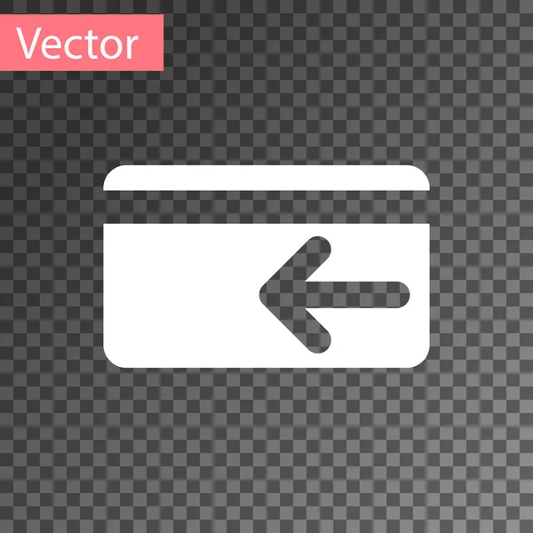 Ícone de volta dinheiro branco no fundo transparente. Cartão de crédito. Serviços financeiros, reembolso de dinheiro, retorno sobre o investimento, conta poupança, câmbio de moeda. Ilustração vetorial — Vetor de Stock