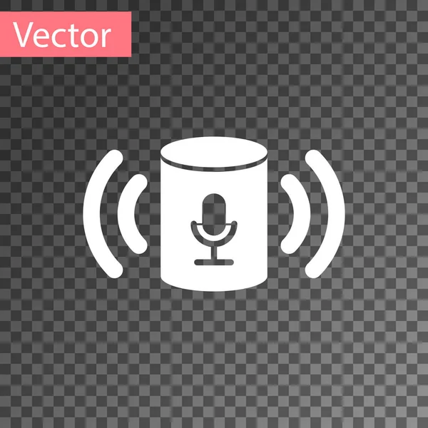 Weißes Symbol für Sprachassistenten auf transparentem Hintergrund. Sprachsteuerung Benutzeroberfläche Smart Speaker. Vektorillustration — Stockvektor