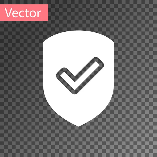 Weißes Schild mit Häkchensymbol auf transparentem Hintergrund. Schutzsymbol. Sicherheitsüberprüfungssymbol. Markieren Sie das zugelassene Symbol. Vektorillustration — Stockvektor