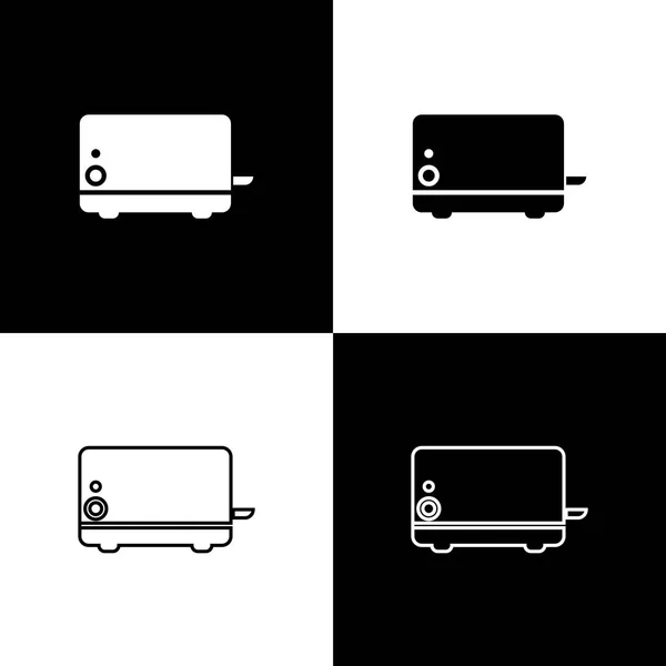 Set Toaster-Symbole isoliert auf schwarzem und weißem Hintergrund. Vektorillustration — Stockvektor