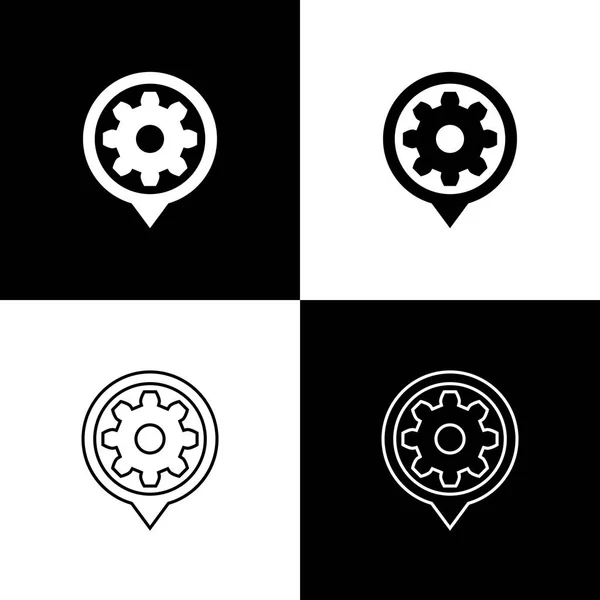 Impostazione delle icone isolate su sfondo bianco e nero. Attrezzi, servizio, ingranaggio, marcia, ruota dentata. Illustrazione vettoriale — Vettoriale Stock