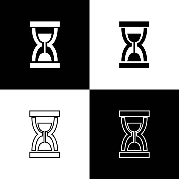 Встановіть старий пісочний годинник з пісочними значками, ізольованими на чорно-білому тлі. Знак годинника піску. Концепція управління бізнесом та часом. Векторна ілюстрація — стоковий вектор