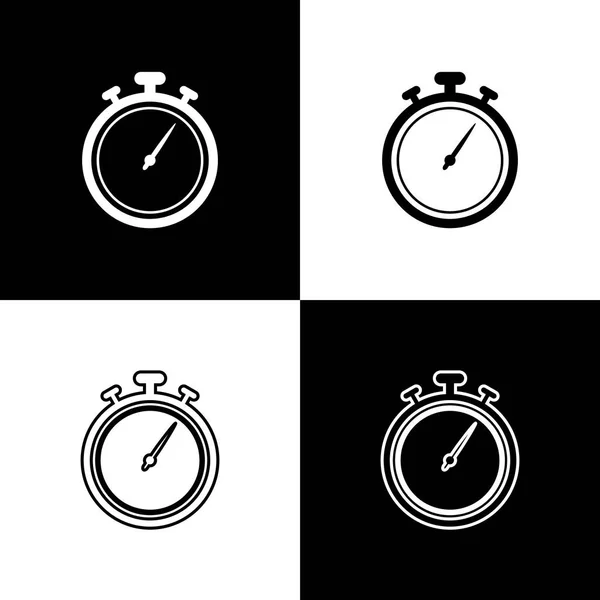 Réglez les icônes Chronomètre isolées sur fond noir et blanc. Signe de minuterie. Signe du chronomètre. Illustration vectorielle — Image vectorielle