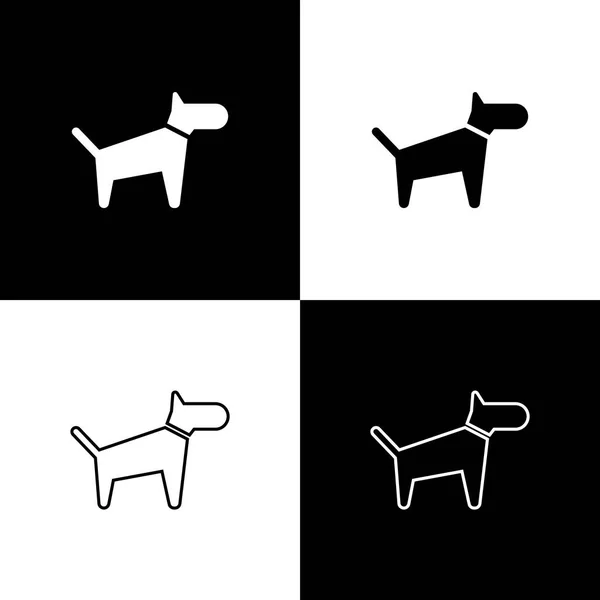 Ustaw pies ikony izolowane na czarno-białym tle. Ilustracja wektorowa — Wektor stockowy