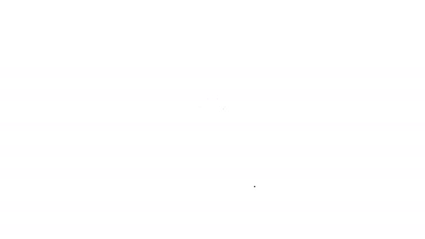 Siyah Köpek ev ve pençe baskı pet çizgi simgesi beyaz arka plan üzerinde. Köpek kulübesi. 4k Video hareket grafik animasyon