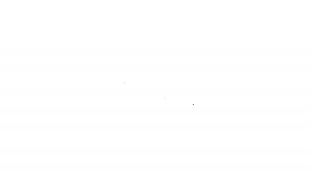 Zwarte pet food Bowl voor kat of hond lijn pictogram op witte achtergrond. Vis skelet teken. 4k video Motion grafische animatie — Stockvideo