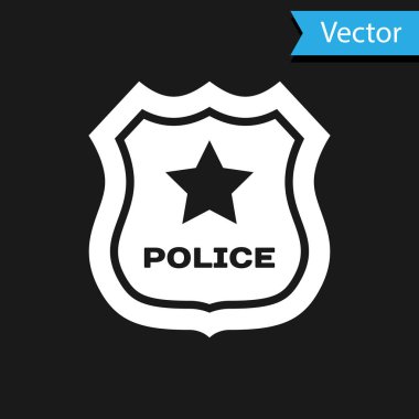 Beyaz Polis rozet simgesi siyah arkaplanda izole edildi. Şerif rozeti. Vektör İllüstrasyonu