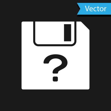 Siyah arkaplanda beyaz bilinmeyen belge simgesi izole edildi. Soru işareti olan dosya. Raporu, servisi ve küresel arama işaretini beklet. Vektör İllüstrasyonu