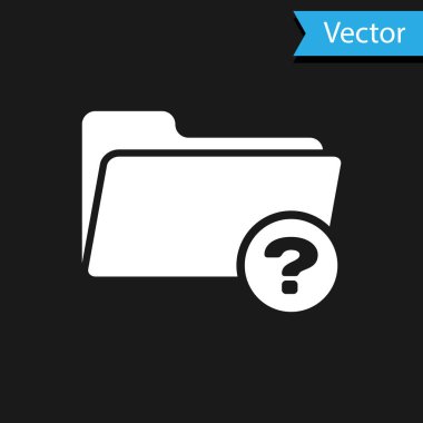 Beyaz Bilinmeyen dizin simgesi siyah arkaplanda izole edildi. Büyüteç ve dosya. Vektör İllüstrasyonu