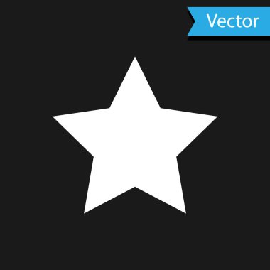 Beyaz Yıldız simgesi siyah arkaplanda izole edildi. Favori, en iyi derecelendirme, ödül sembolü. Vektör İllüstrasyonu