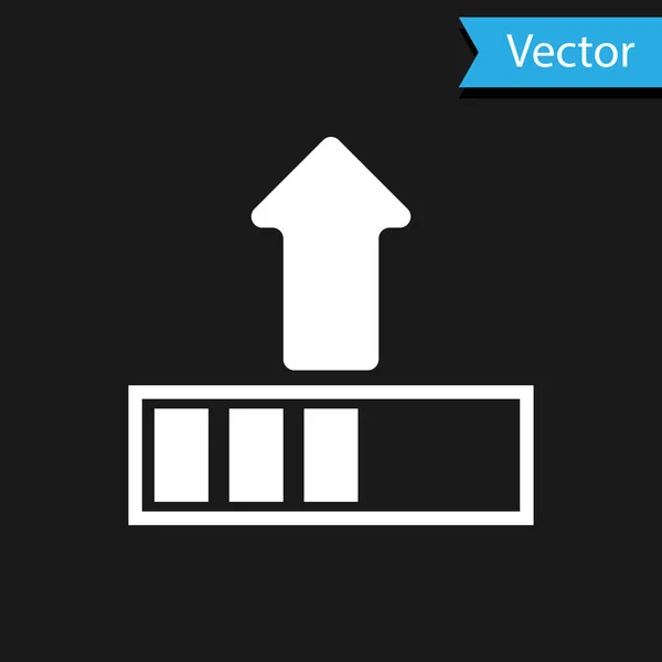 Ícone de carregamento branco isolado no fundo preto. Carregar em curso. Ícone da barra de progresso. Ilustração vetorial —  Vetores de Stock