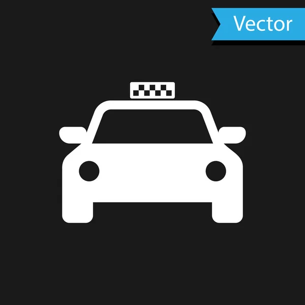 Táxi branco ícone do carro isolado no fundo preto. Ilustração vetorial — Vetor de Stock