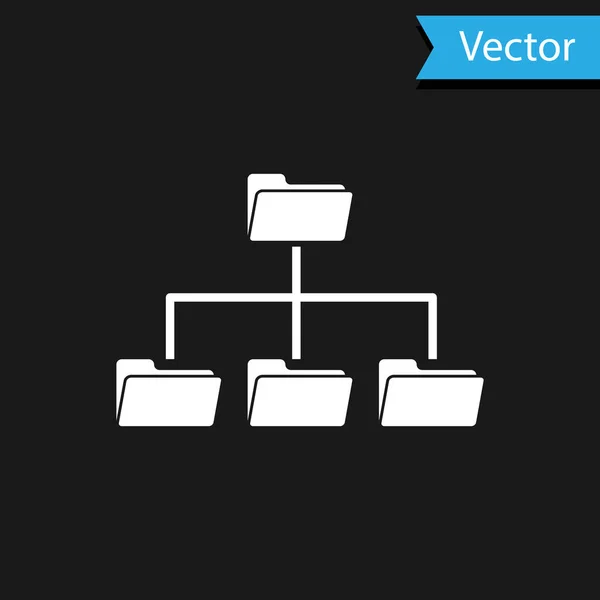 Λευκό εικονίδιο δέντρου φακέλου απομονωμένο σε μαύρο φόντο. Δίκτυο υπολογιστών αρχείο φάκελο οργάνωση δομή διάγραμμα ροής. Εικονογράφηση διανύσματος — Διανυσματικό Αρχείο