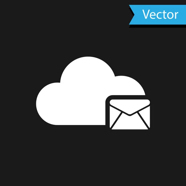 白色云邮件服务器图标隔离在黑色背景. 用于电子邮件的云服务器托管。 在线信息服务。 邮箱的标志。 病媒图解 — 图库矢量图片