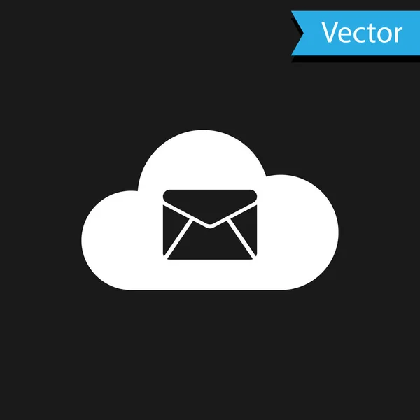 白色云邮件服务器图标隔离在黑色背景. 用于电子邮件的云服务器托管。 在线信息服务。 邮箱的标志。 病媒图解 — 图库矢量图片