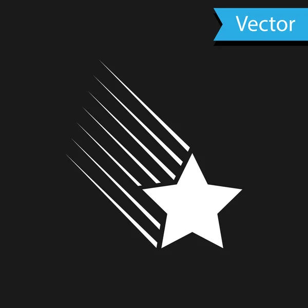 White Falling hvězda ikona izolované na černém pozadí. Padající hvězda s hvězdnou stezkou. Meteoroid, meteorit, kometa, asteroid, hvězdná ikona. Vektorová ilustrace — Stockový vektor
