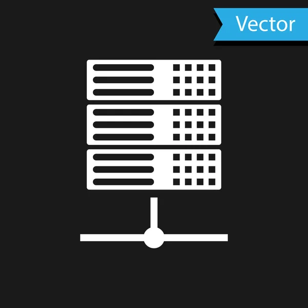 Weißer Server, Daten, Webhosting-Symbol isoliert auf schwarzem Hintergrund. Vektorillustration — Stockvektor