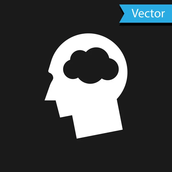 Fehér Fej sziluett felhő ikon elszigetelt fekete alapon. Álomjel. Vektorillusztráció — Stock Vector