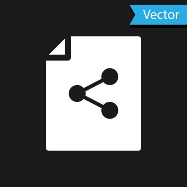 Beyaz Paylaşım dosya simgesi siyah arkaplanda izole edildi. Dosya paylaşımı. Dosya aktarım işareti. Vektör İllüstrasyonu