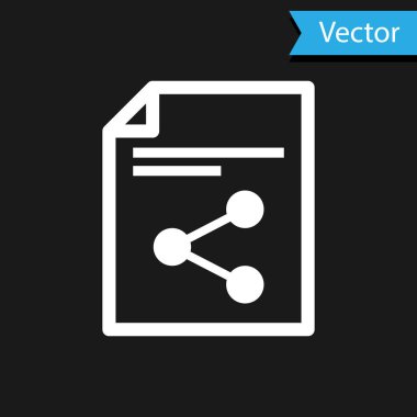 Beyaz Paylaşım dosya simgesi siyah arkaplanda izole edildi. Dosya paylaşımı. Dosya aktarım işareti. Vektör İllüstrasyonu