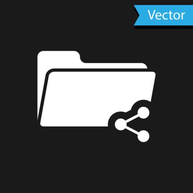 Beyaz Paylaşım dizin simgesi siyah arkaplanda izole edildi. Dizin paylaşımı. Dizin transfer işareti. Vektör İllüstrasyonu