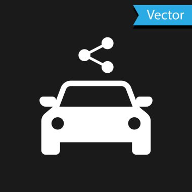 Siyah arkaplanda beyaz araba paylaşım simgesi var. Araba paylaşım tabelası. Nakliye hizmeti konsepti. Vektör İllüstrasyonu