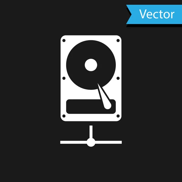 Unidad de disco duro blanco en el icono de red compartida aislado en fondo negro. Ilustración vectorial — Vector de stock